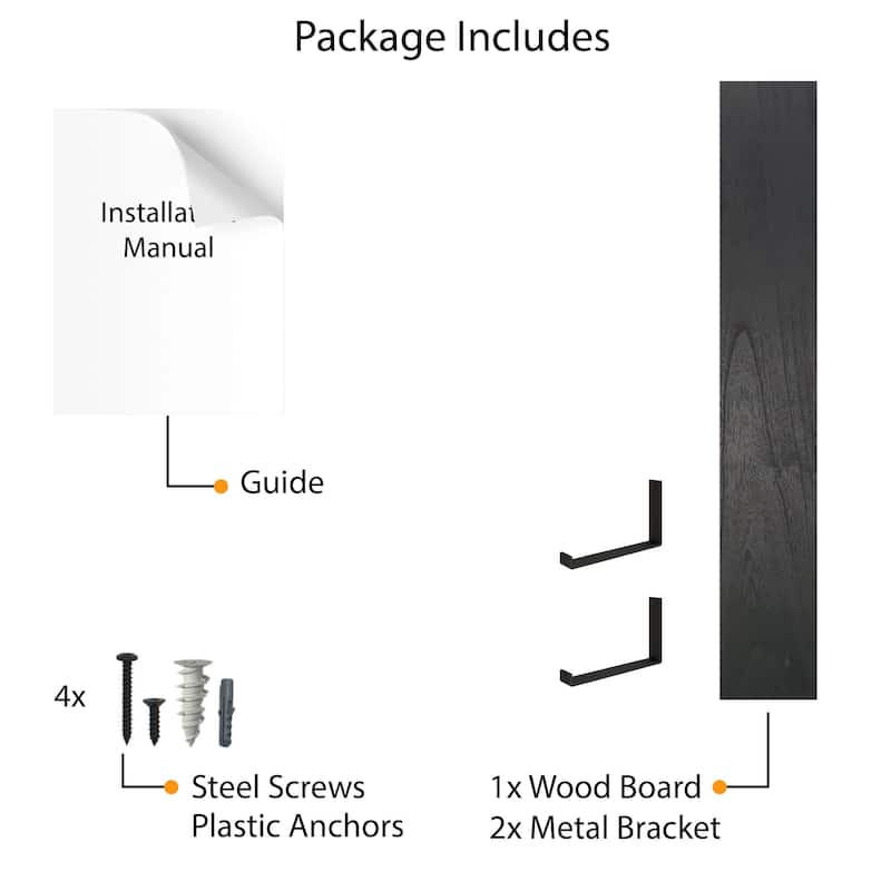 Wallniture Forte Wood Board 60" Long, 9.25'' Deep, 1.5" Thick, Floating Wall Shelf, Hanging Bookshelf, Kitchen, Ebony, 1Pc