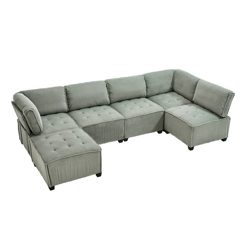 Ergonomic Lounge Modular Couch Corduroy Sectional Sofa with Deep Seat Ottoman Chaise and High-Rebound Thick Cushions