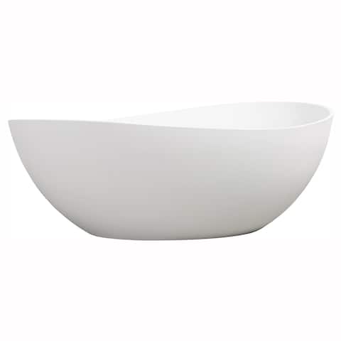 63 in. Solid Surface Freestanding Flatbottom Soaking Bathtub in White