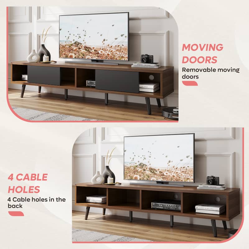 TV Stand for up to 75" TVs with Solid Wood Entertainment Center TV Console Mid-century - 70 inches