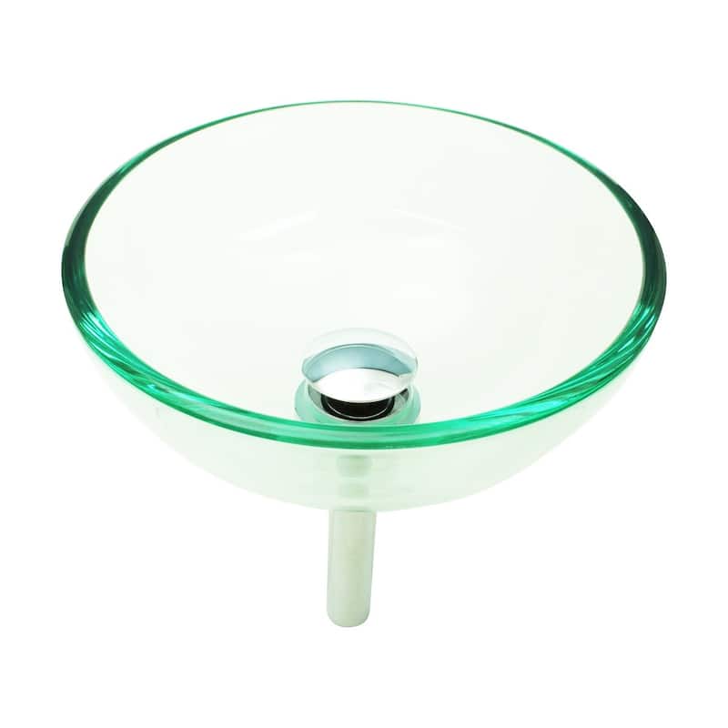 Clear Tempered Glass Round Countertop Vessel Sink 11 5/8" Scratch Resistant with Drain Pack of 2 Renovators Supply - Clear