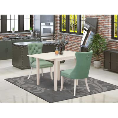 HomeStock 3-Pc Linen White Finish Rectangular Solid Wood Top with Dropleaf Dining Table Set