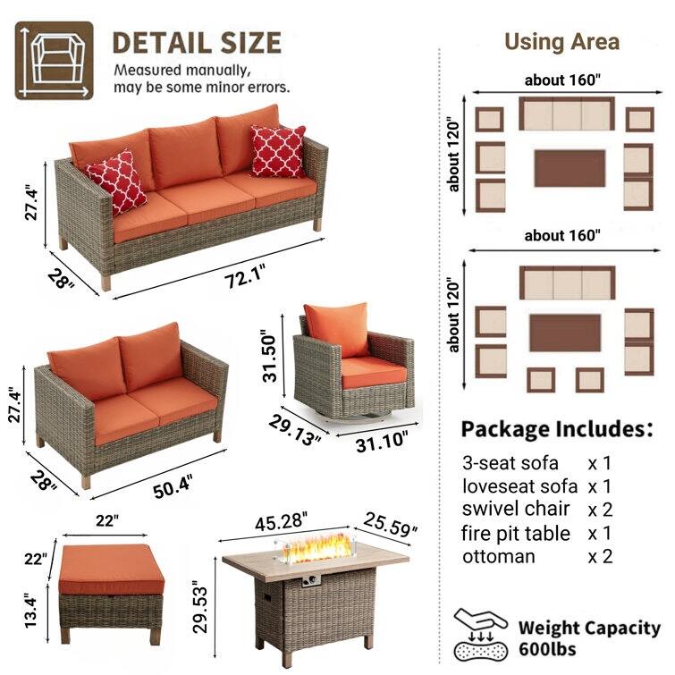 9 - Person Outdoor Wicker Patio Conversation Furniture Set With Swivel Chairs