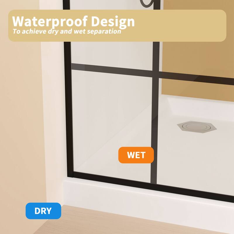 GDFStudio - Emerson Frameless Style Shower Screen with Silk-Printed Tempered Glass and Support Bar - 34" Width x 72"Height