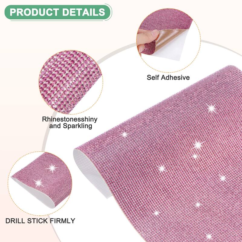 1 Roll Crystal Rhinestone Ribbon, for DIY - Light Pink - 15.75 Inch x 9.45 Inch