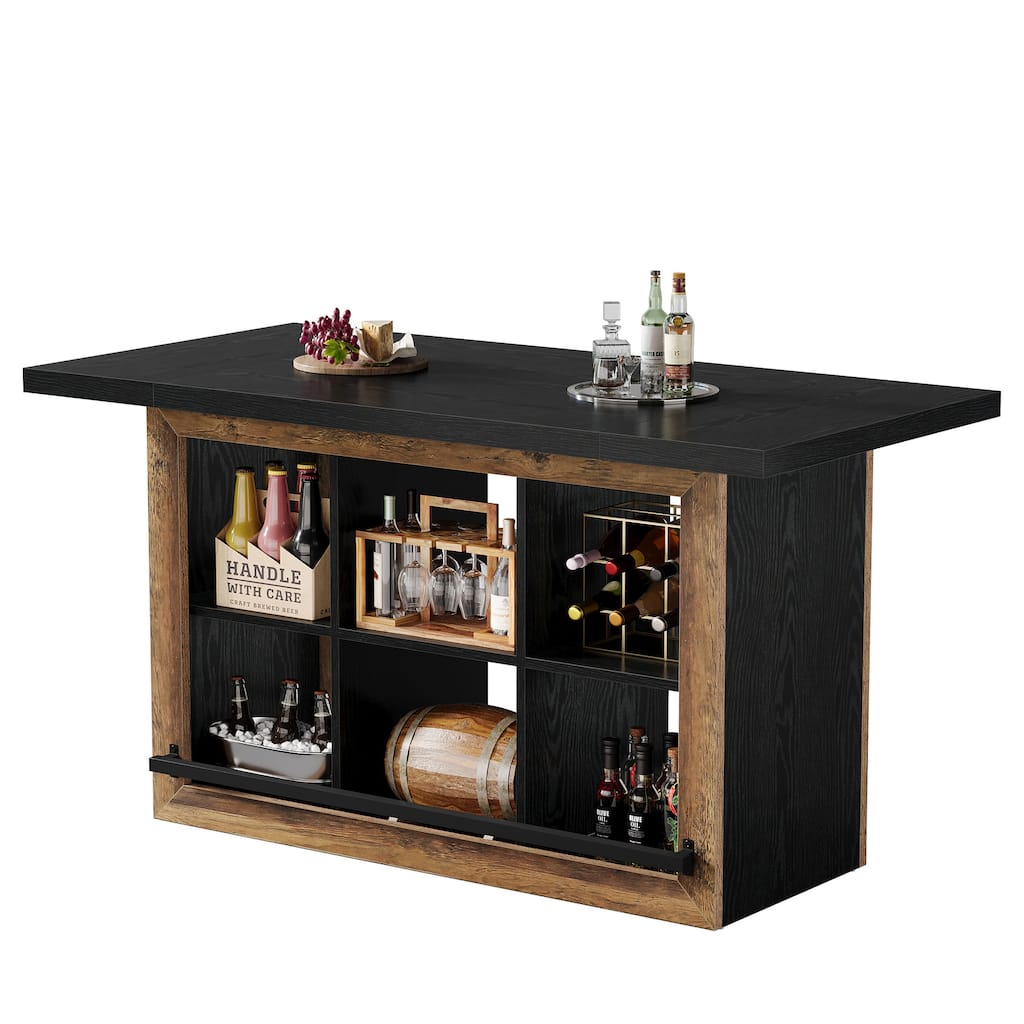 Bar Table with Storage, 62.6" Large Counter Height Pub Table