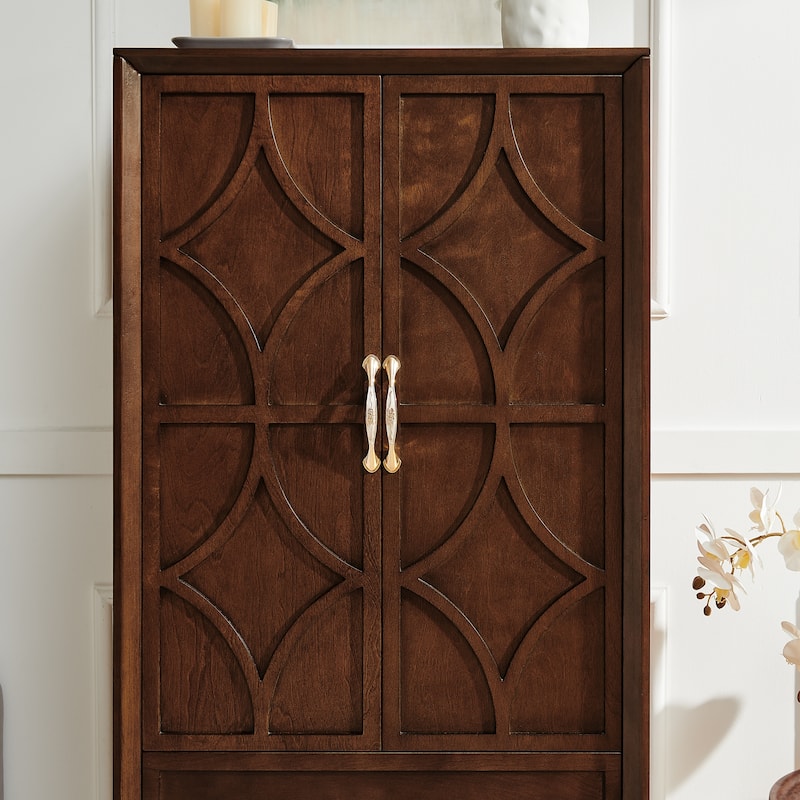 Roomfitters Tall Pantry Sideboard Cabinet, Geometric Storage Console Buffet for Kitchen & Entryway