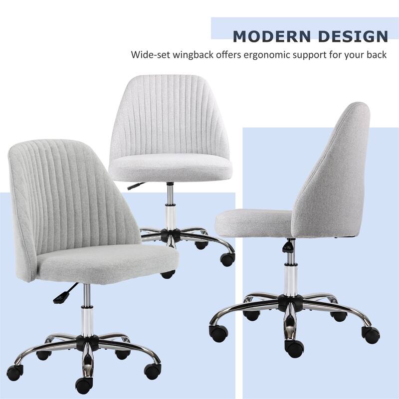Chic Channel Tufted Back Fabric Vanity Swivel Task Chair Office Chair for Home & Make-up