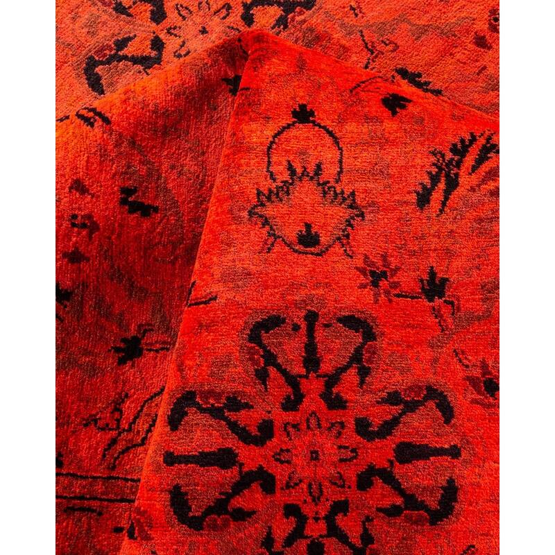 Overton Hand Knotted Wool Vintage Inspired Modern Contemporary Overdyed Red Area Rug - 6' 1" x 9' 4"
