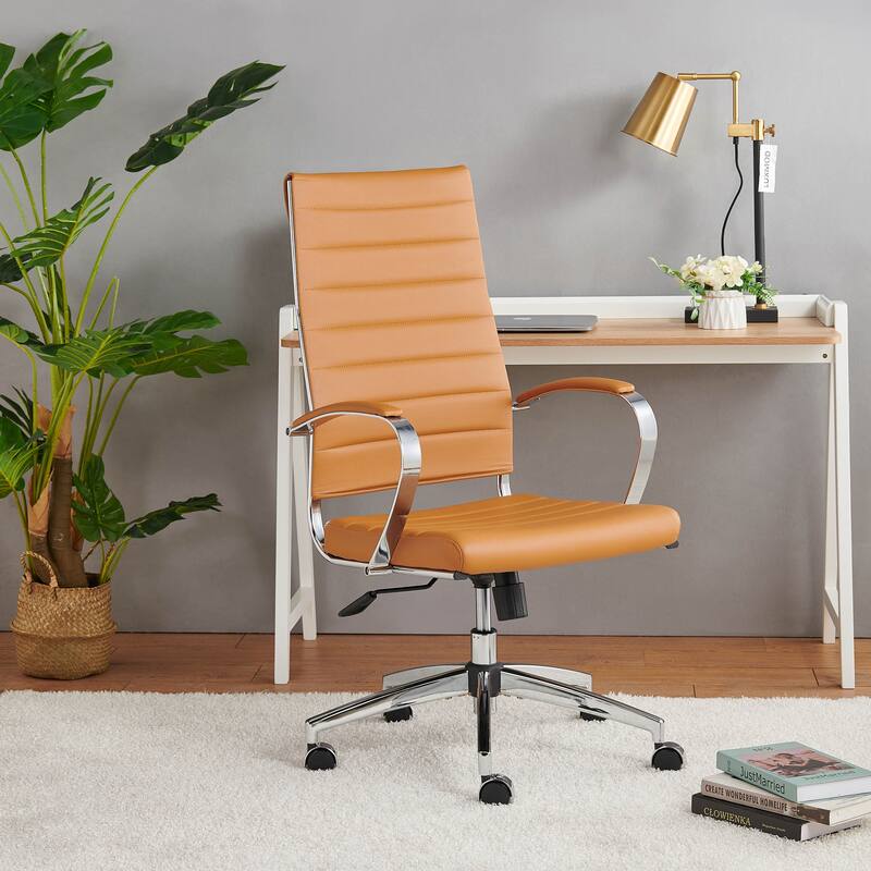 LUXMOD® Office Chair Faux Leather Silver Frame Adjustable and Swivel - Tan