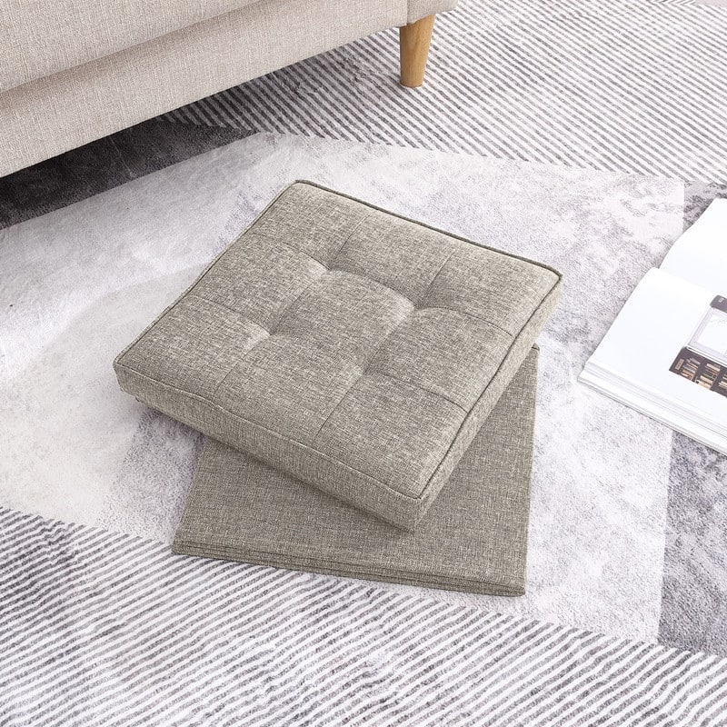 Foldable Tufted Square Storage Ottoman with Table Top Lid