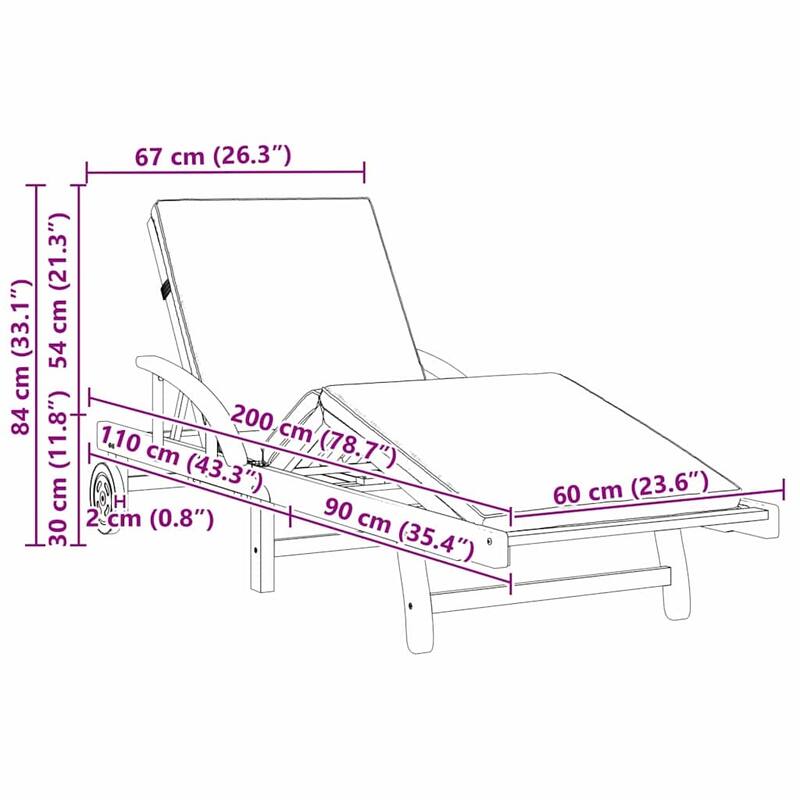 vidaXL Sun Lounger Reclining Red 200 x 67 x 84cm Solid Acacia wood - 78.7 x 26.4 x 33.1
