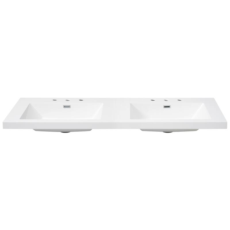 Resin Double Sink Bathroom Vanity Top with Pre-Drilled Faucet Holes, Undermount Design, Bright White. - 60"