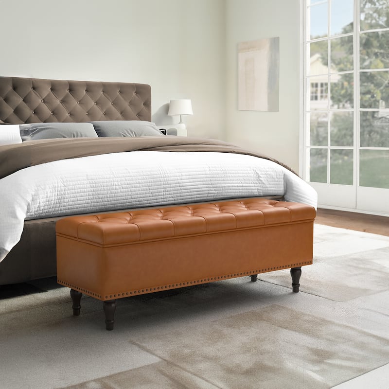 Tufted Storage Bench, Upholstered Ottoman with Storage for Bedroom - 50.8" W X 17.1" D X 18.3" H