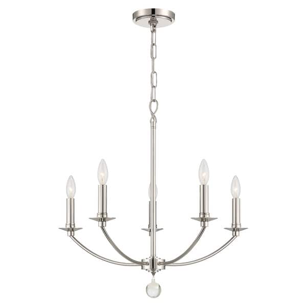 slide 2 of 5, Mila 5 Light Polished Nickel Chandelier - 23"W x 24"H 23"W x 24"H