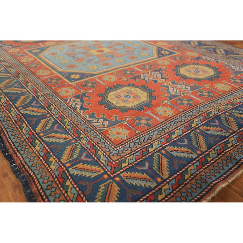 Hand Knotted Oriental 100% Wool Carpet Traditional Tribal Oranges & Rust Kazak Area Rug - 6' 9'' X 4' 11''