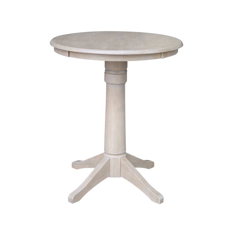 30-in. Round Washed Grey Taupe Wood Pedestal Table - Counter Height