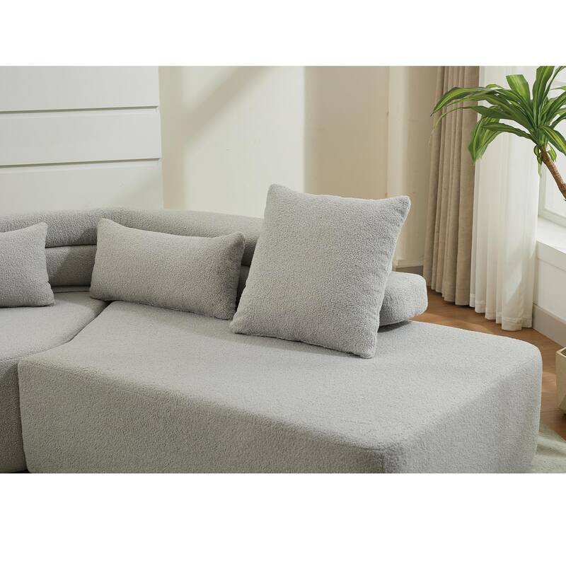 128" Polyester Modular 4-Seater Sectional Sofa with Boucle Teddy Fabric, Pocket Spring Support, and No Assembly Required