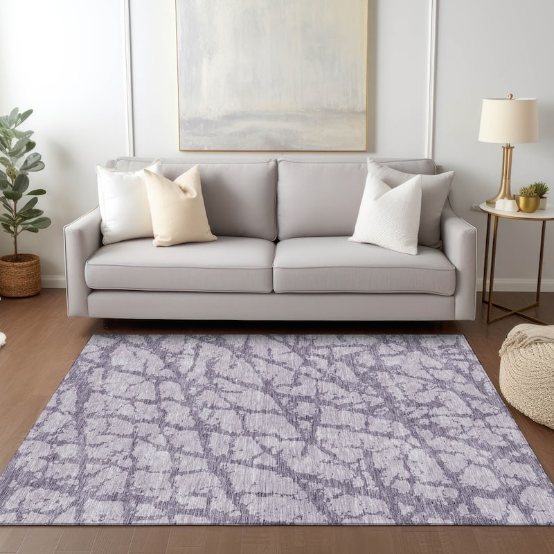 Machine Washable Indoor/ Outdoor Abstract Contemporary Chantille Rug