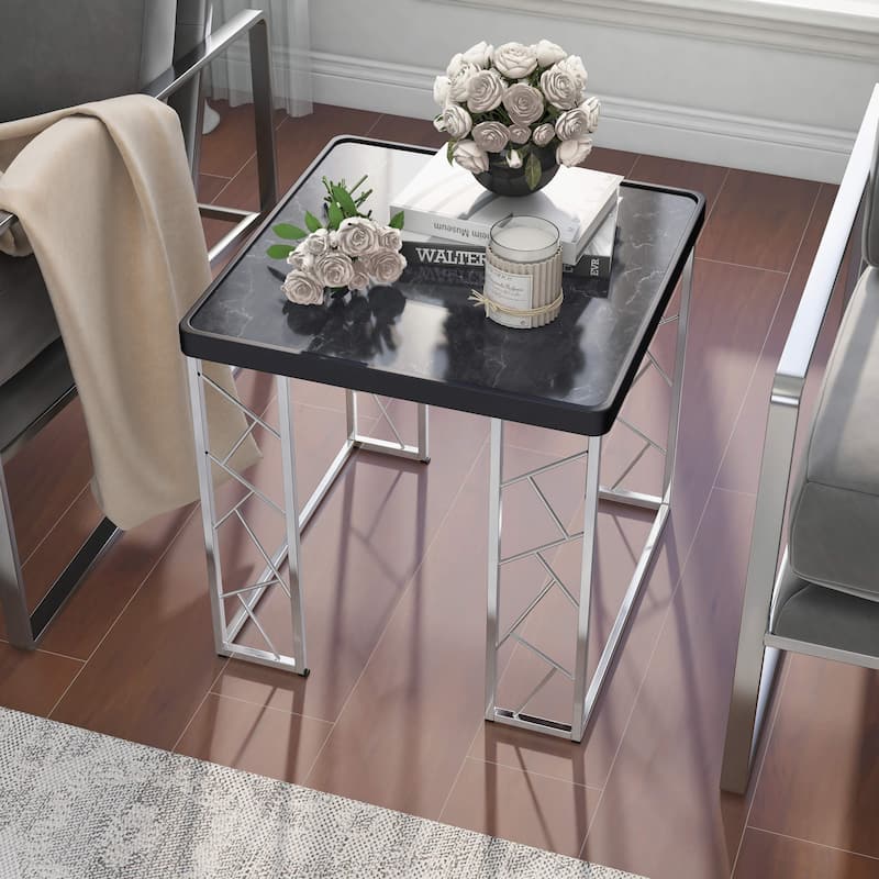 Gaynor Modern Chrome and Black 20-inch Metal Side Table by Furniture of America