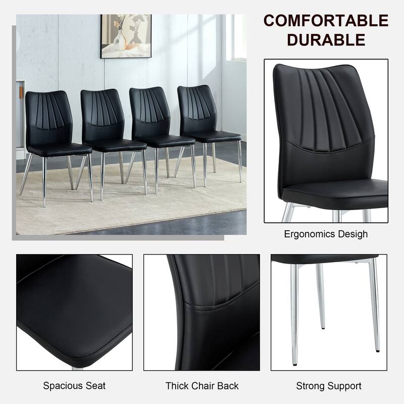 Roomfitters PU Dining Chairs with Silver Metal Legs, Mid-Century Modern Cushioned Set of 4 for Dining Room