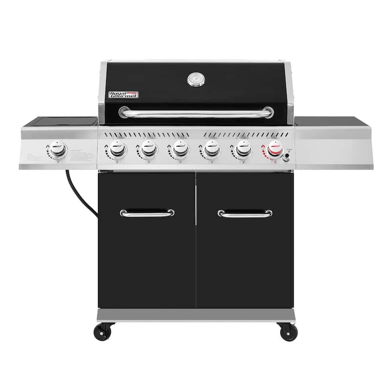 Royal Gourmet Deluxe 6-Burner Cabinet Style Grill Gas Grill for outdoor Grilling, 74,000 BTU, Black - Black - Propane Gas
