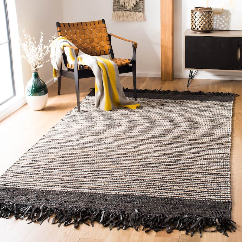 SAFAVIEH Handmade Vintage Boho Leather Lia Modern Stripe Leather - 5' x 8' - Dark Brown/Multi - Rectangle