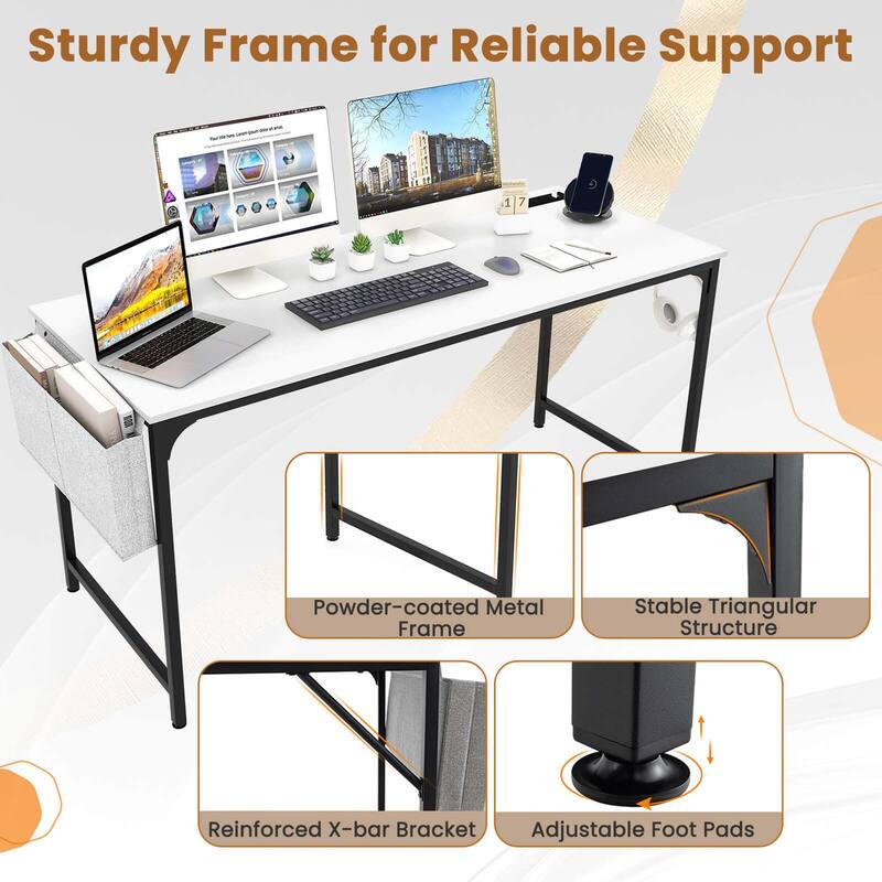 Costway 60" Modern Computer Desk with Charging Station with Storage