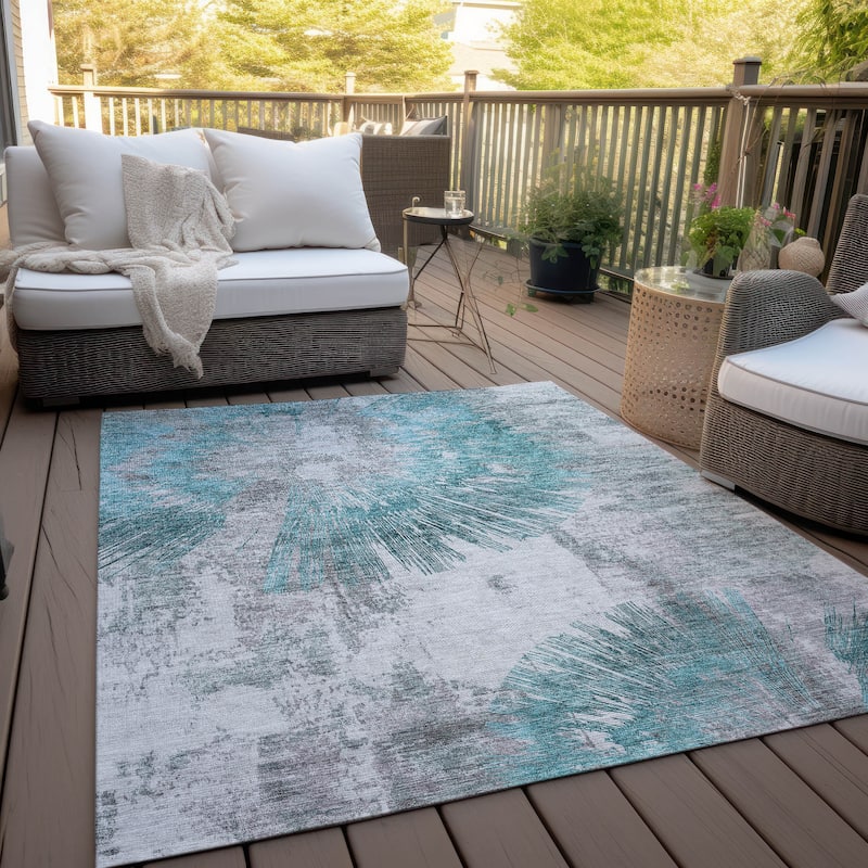 Machine Washable Indoor/ Outdoor Chantille Contemporary Starburst Rug - Teal - 3' x 5'