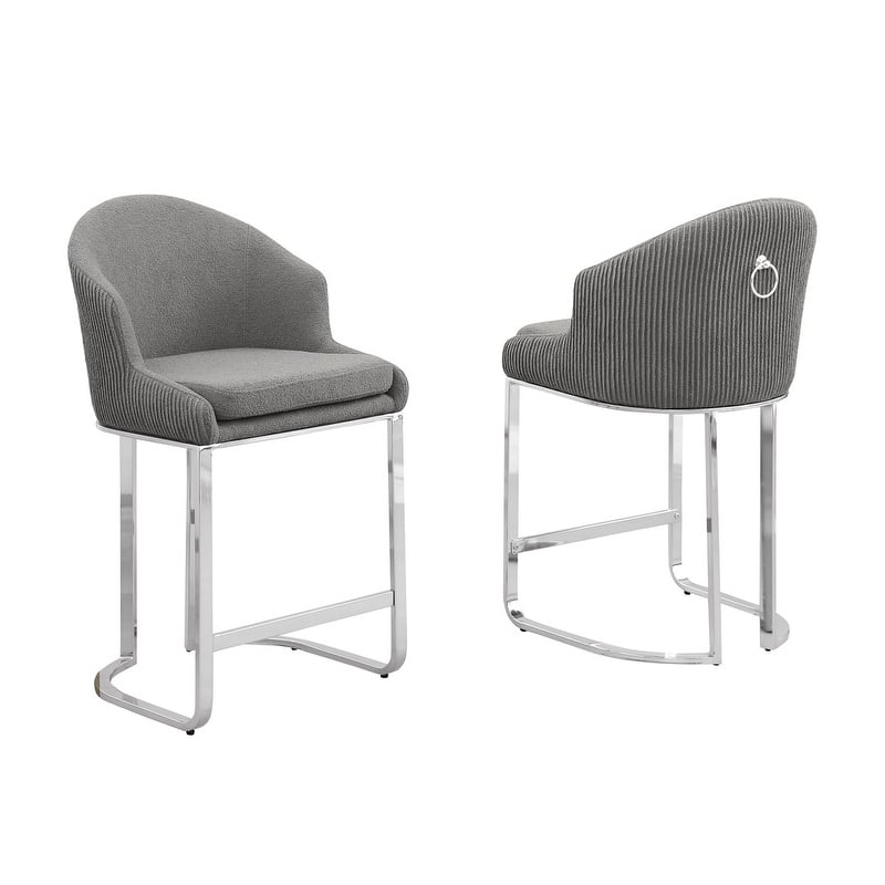 Best Quality Furniture Teddy Fabric Chrome Barstools (Set of 2) - N/A