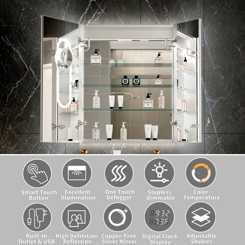 Modland 30-48" W x 32" H LED Smart Medicine Cabinet with Anti-Fog & USB