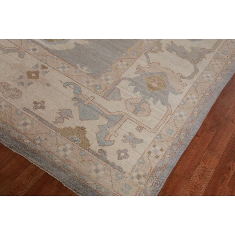 Hand Knotted Oriental 100% Wool Carpet Transitional All-Over Greys & Charcoal Oushak Area Rug - 14' 6'' X 12' 6''