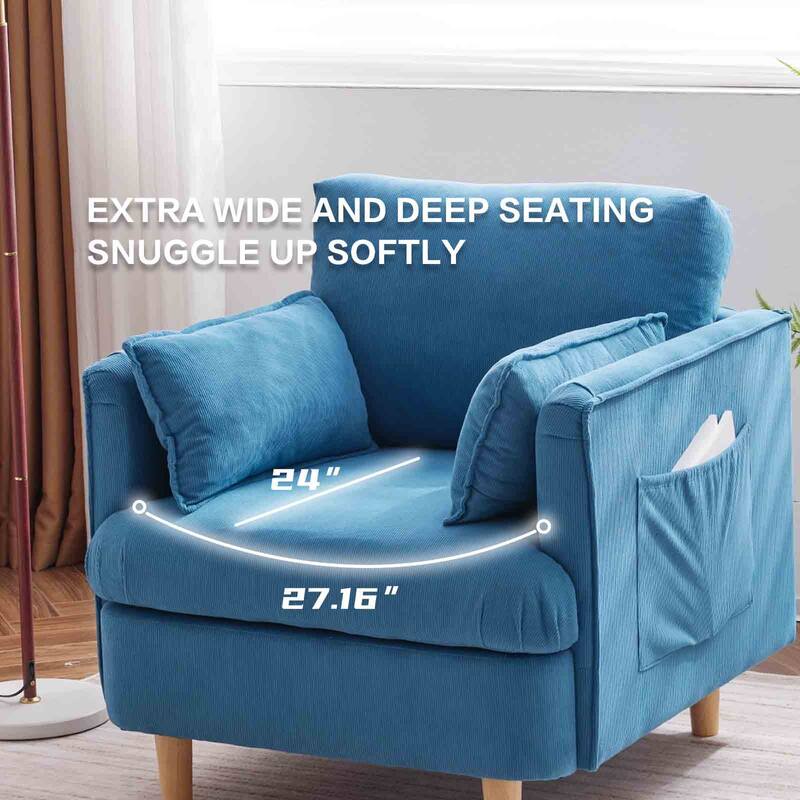 Modern Accent Armchair Upholstered Sofa Club Chair with 2 Pillow