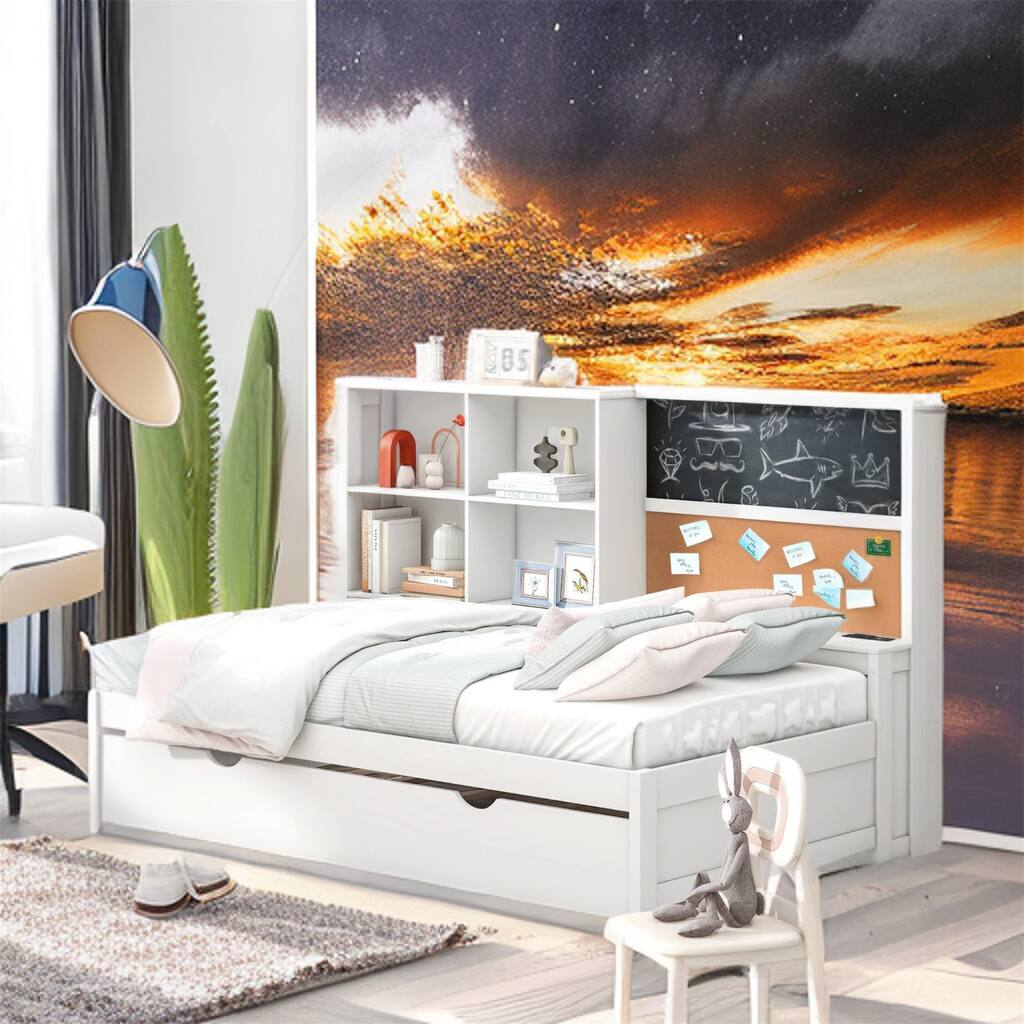 Twin Size Daybed with Storage Shelves and Blackboard