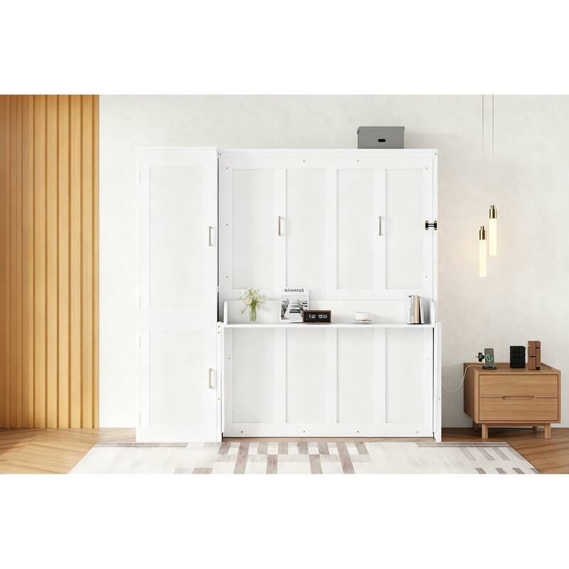 GDFStudio- UrbanFlex Modern Space-Saving Wooden Murphy Bed with Wardrobe and Charging Station