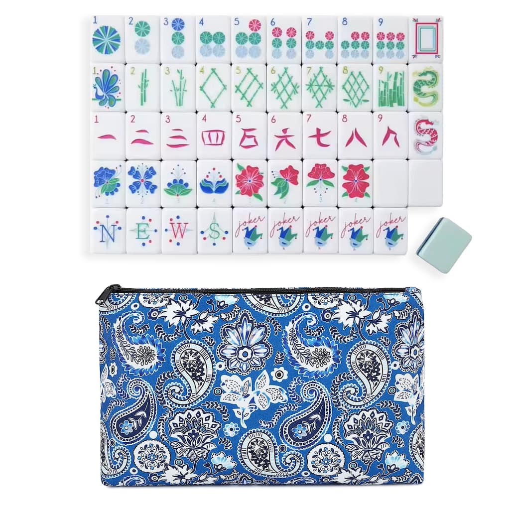Sweet Jojo Designs American Mahjong Tile Set (160pc) 1.25in. Layered Acrylic with Paisley Travel Bag Beautiful Luxury Mint Green