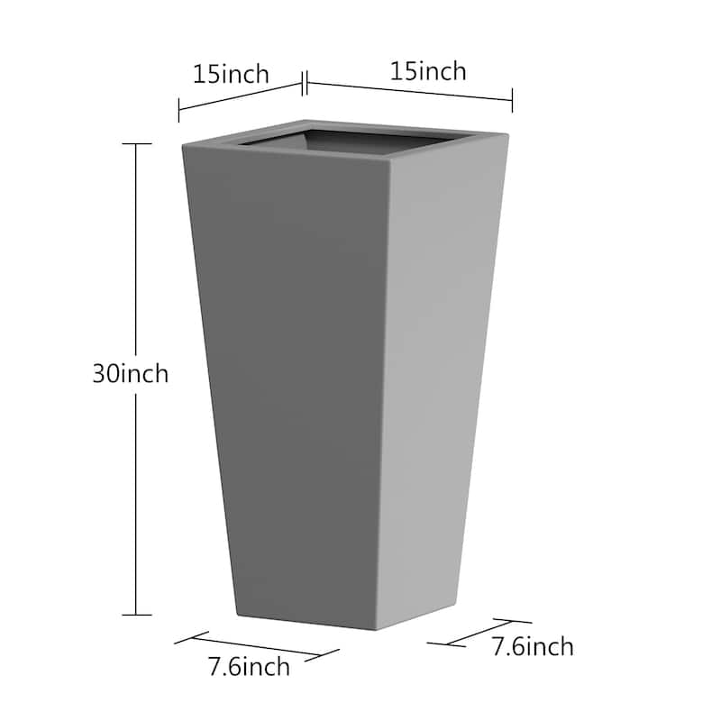 30" H Tall Metal Tapered Planter - Large Outdoor & Indoor Garden Plant Pot with Drainage Hole and Rubber Plug