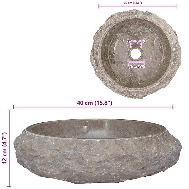 vidaXL Bathroom Basin, Ø15.7x4.7 Inches, Marble Round - 15.7"x4.7"