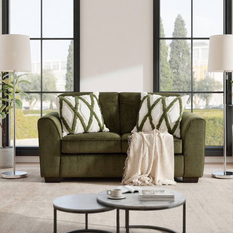 Roundhill Furniture Marvella 4-Piece Living Room Set, Sofa, Loveseat, Chair, and Ottoman with Mosswood Chenille Upholstery