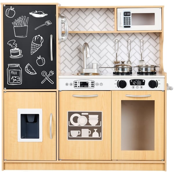 slide 2 of 7, Pretend Play Kitchen Wooden Toy Set for Kids with 11 Accessories - Natural