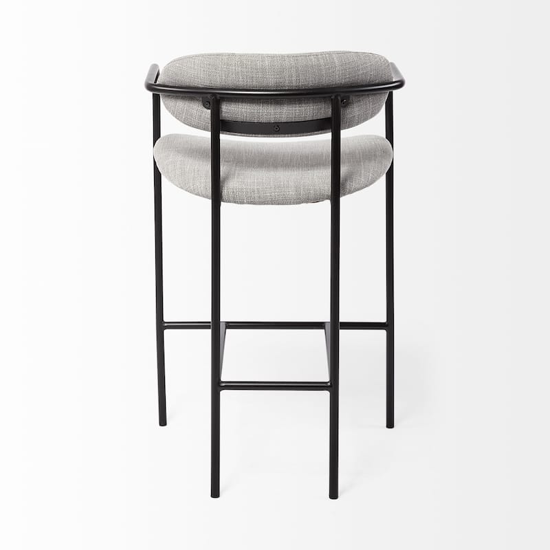 Light Grey Upholstered Counter Height Bar Chair with Black Metal Frame and Armrests - 21.26” L x 20.87” W x 35.83” H