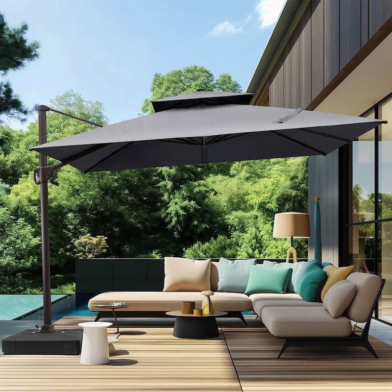 Outdoor Shade 10 x 10ft Double Top Square Patio Cantilever Umbrella with Weights Base