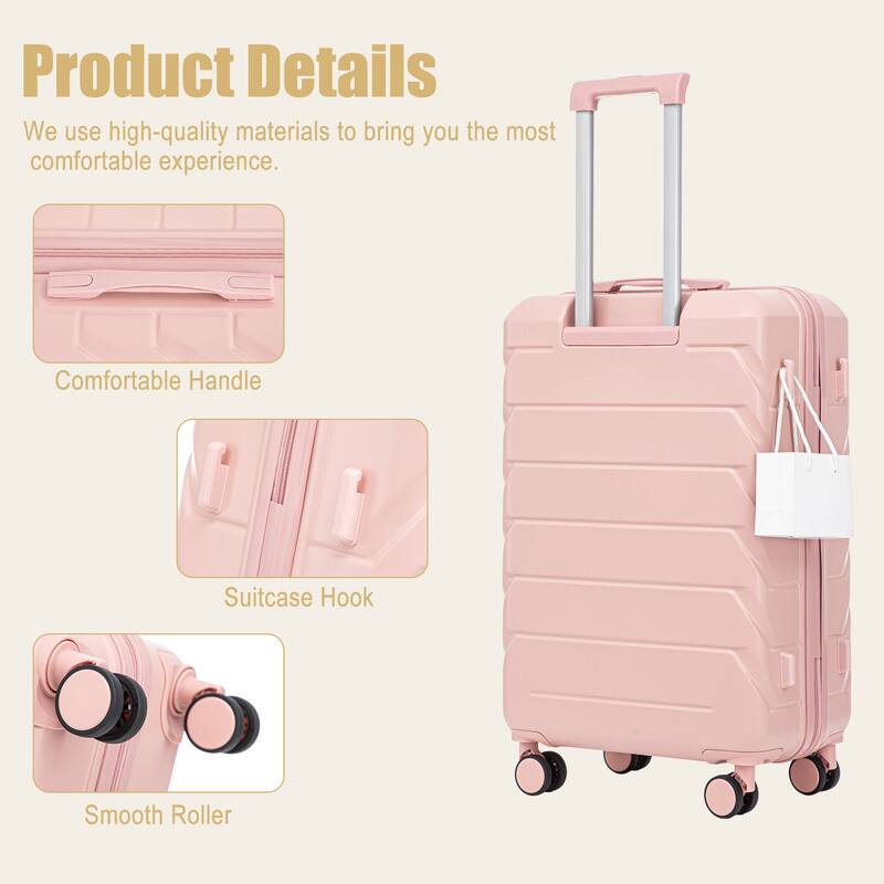 28 Inch Large Checked Luggage, Scratch Resistant Surface Four Multi-Directional Wheels, With Combination Lock and Side Hooks