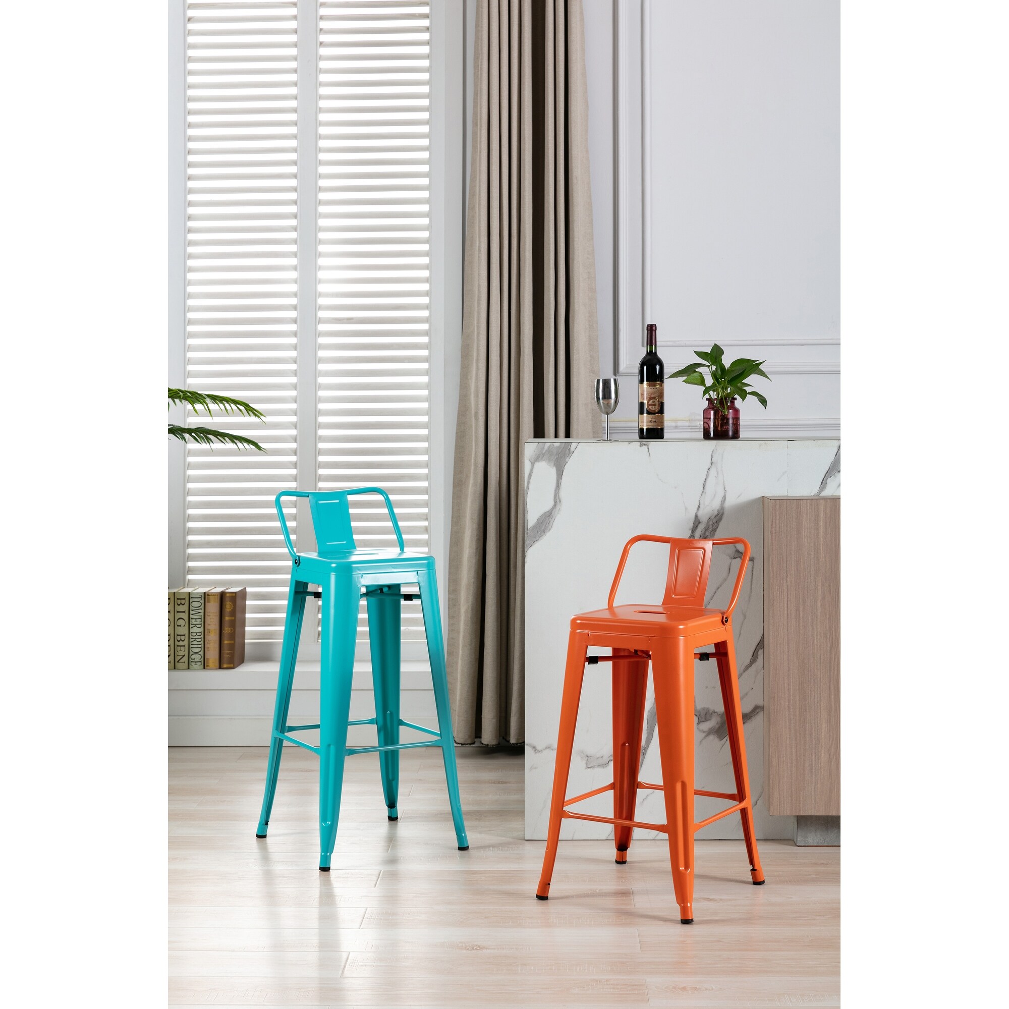 Porthos Home Avi Set Of 2 Iron Bar Stools Low Back Stackable