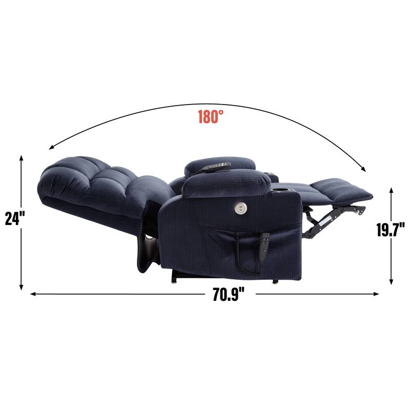 Chenille Power Lift Recliner Chair with 2 Cup Holders, Dual Motor Infinite Position Recliner Sofa with Massage & Heating