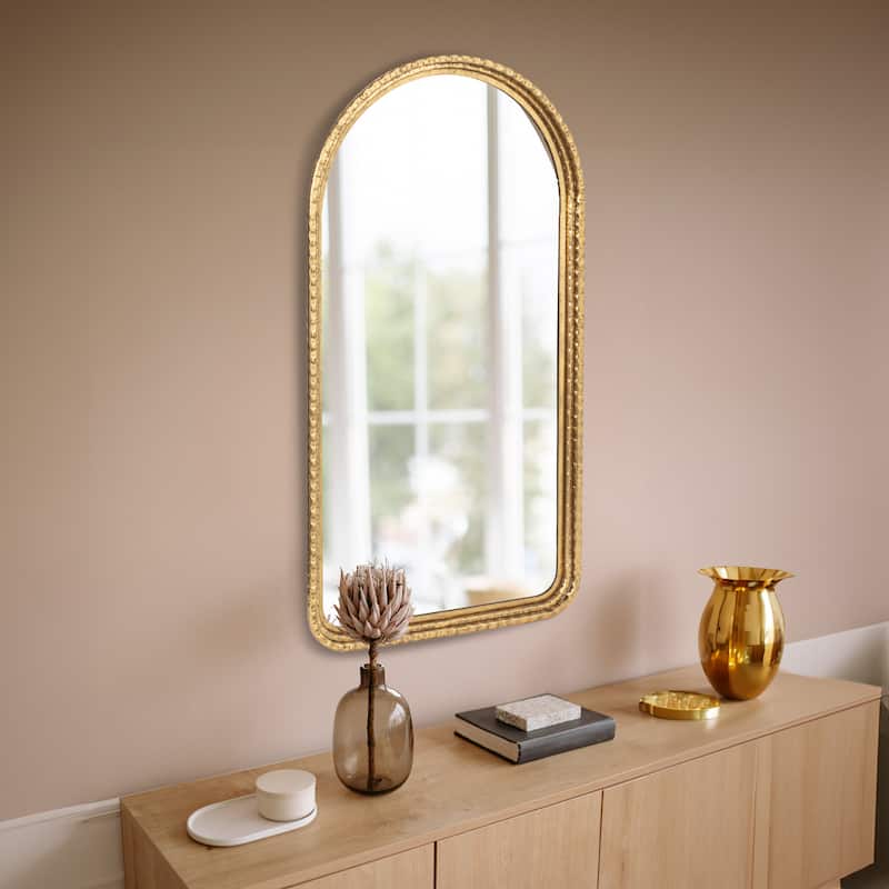 Decorative Arched Metal Wall Mirror - 17.3"L x 1.4"W x 32.9"H - Gold