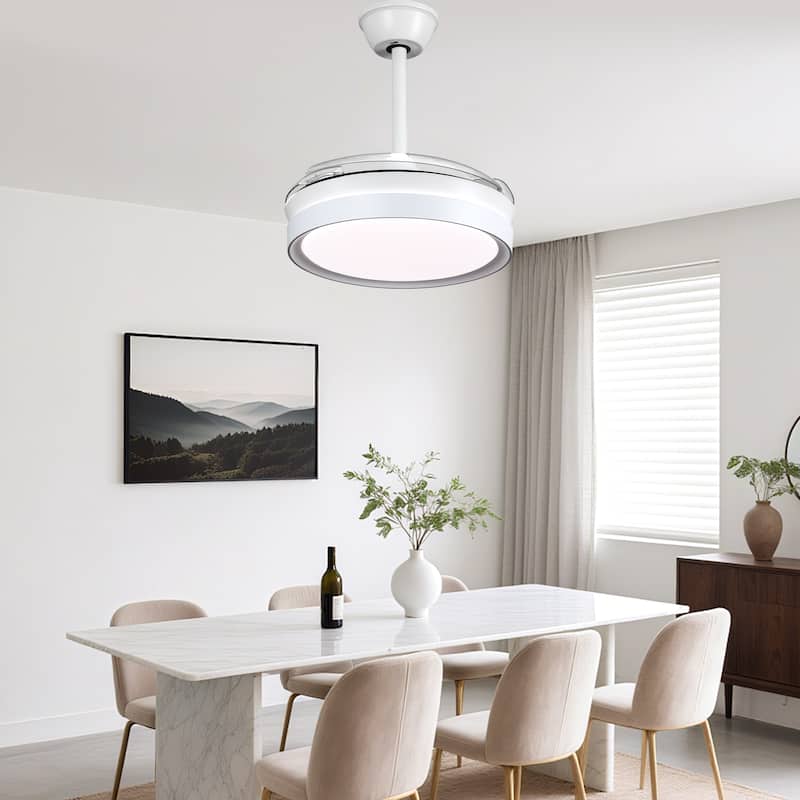 Bella Depot 36" Modern Retractable Ceiling Fan with Dimmable Led Light and Remote, 6-Speed Reversible DC Motor