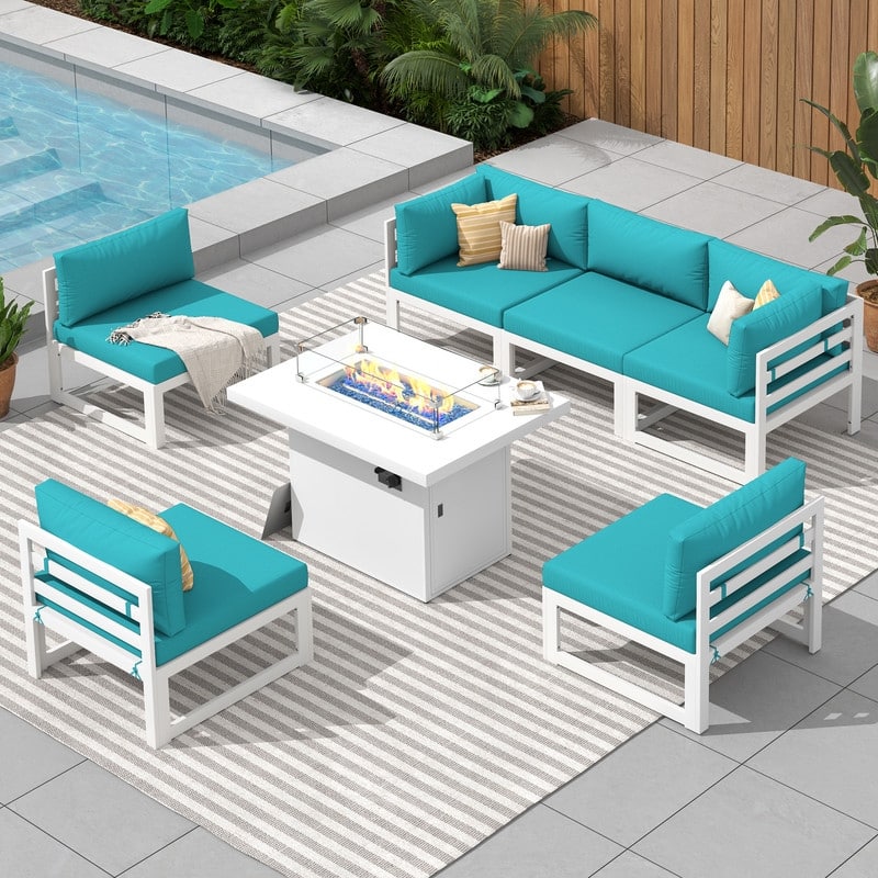 FINCATI Outdoor Furniture Aluminum Patio Set White Aluminum Outdoor Sofa with Thick Cushions and 29 Inch Deep Seat