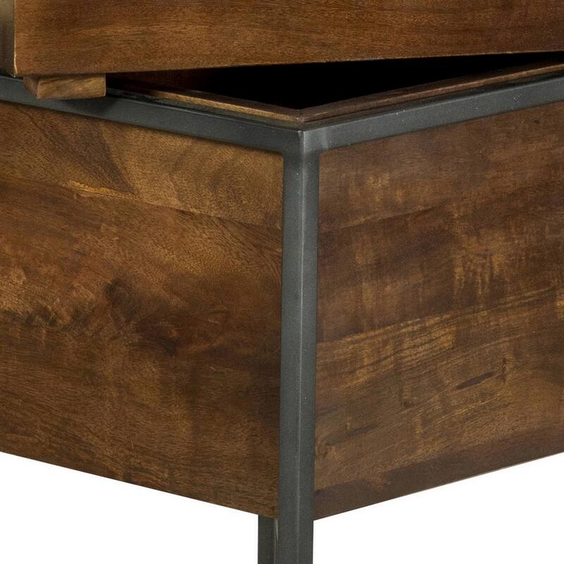 22 Inch Modern Square Accent Table, Removable Tray Top with Storage, Brown