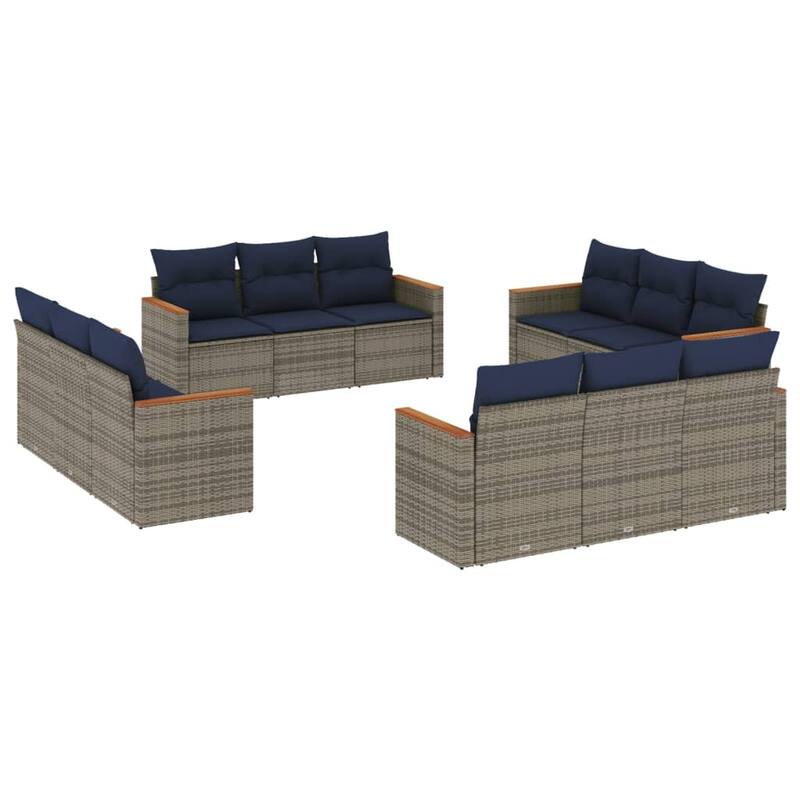 vidaXL Patio Sofa Set with Cushions Outdoor Conversation Furniture Poly Rattan - 21.7x 24.4x 27.2
